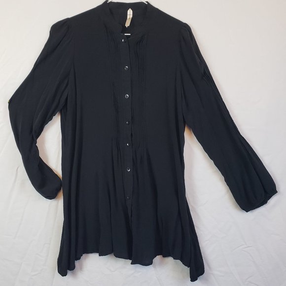 Event Black Button Down Long Sleeve Pleats/Ruffels Lightweight Shirt Women Sz L - Picture 1 of 15